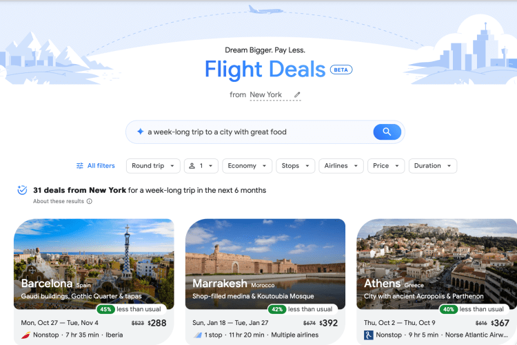 Google flight deals