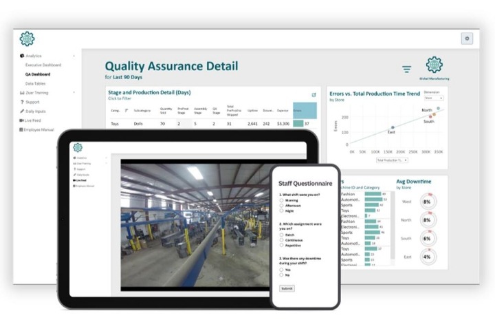 Quality assurance dashboard showing inspection data and traceability logs